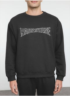trendyol Anthracite Oversize / Wide Cut Text Printed Tracksuit TMNAW25EM00009  - Image 3