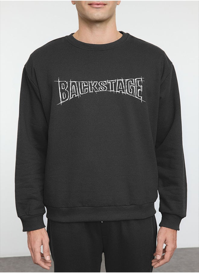 trendyol - Anthracite Oversize / Wide Cut Text Printed Tracksuit TMNAW25EM00009 - Image 1