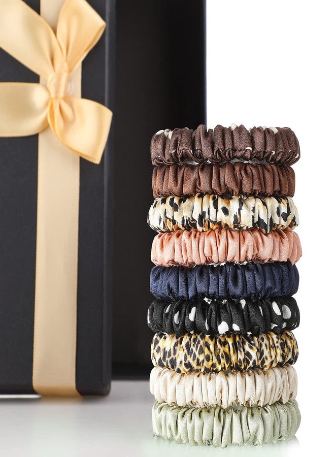 Chuangdi 9 Pieces Silk Scrunchies for Hair Silk Hair Ties Scrunchies for Women Girls Elastic Ponytail Holders(Vivid Style,Dark Colors) - Image 1