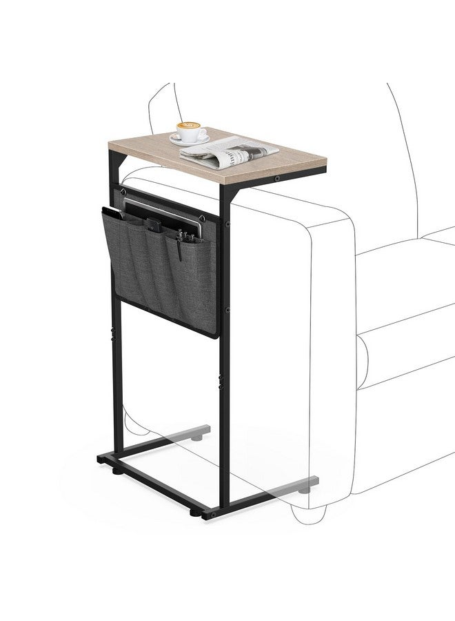Vantic Vantic C Shaped End Table, Small Side Table for Couch and Recliner, Slide Under Sofa Tray Desk with Storage Bag for Living Room and Bedroom, Greige  - Image 1