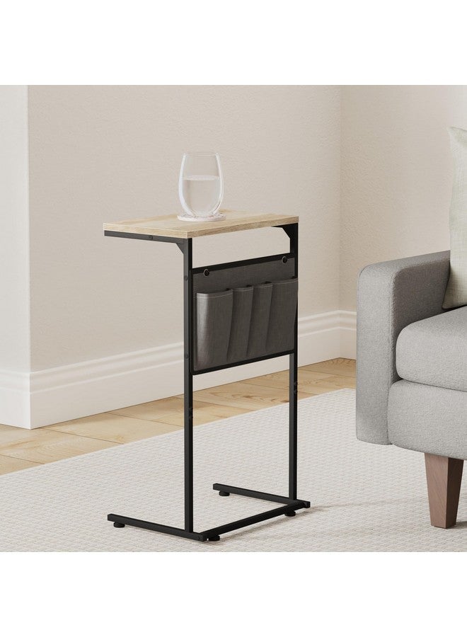 Vantic Vantic C Shaped End Table, Small Side Table for Couch and Recliner, Slide Under Sofa Tray Desk with Storage Bag for Living Room and Bedroom, Greige  - Image 2
