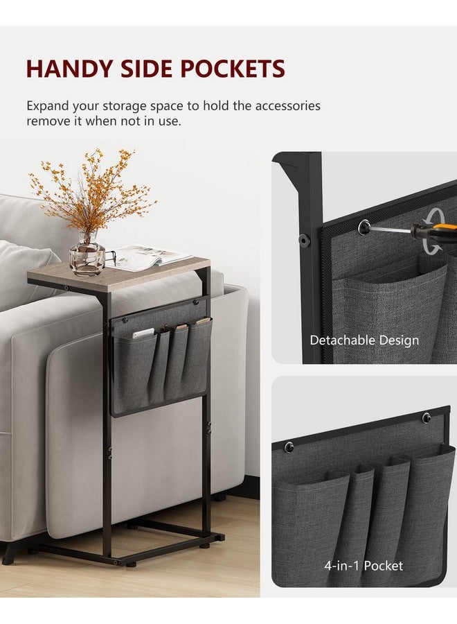 Vantic Vantic C Shaped End Table, Small Side Table for Couch and Recliner, Slide Under Sofa Tray Desk with Storage Bag for Living Room and Bedroom, Greige  - Image 5