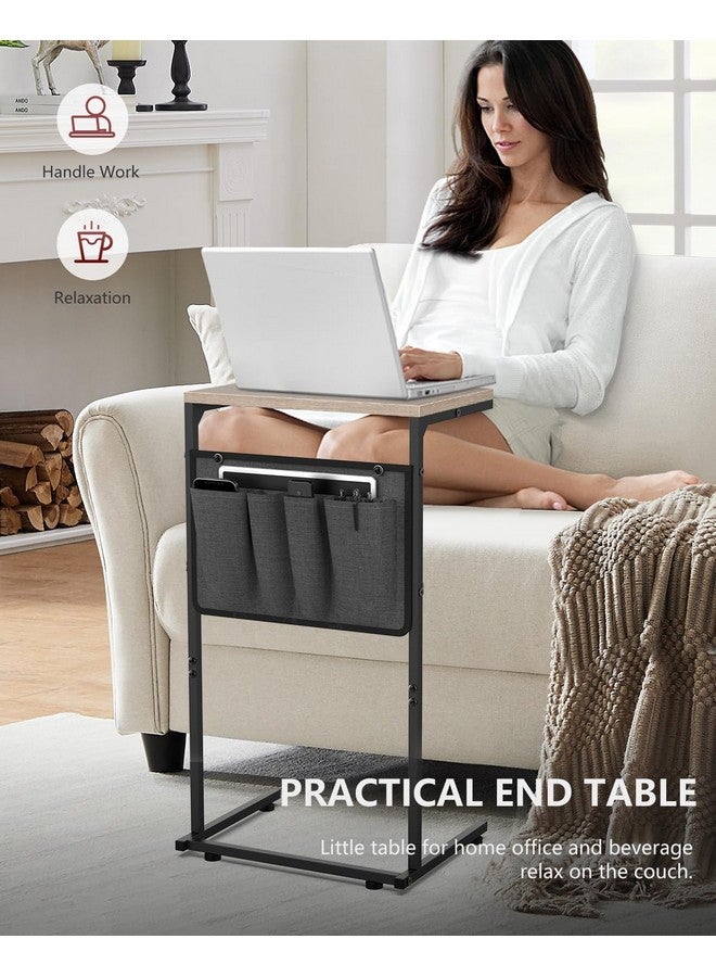 Vantic Vantic C Shaped End Table, Small Side Table for Couch and Recliner, Slide Under Sofa Tray Desk with Storage Bag for Living Room and Bedroom, Greige  - Image 3