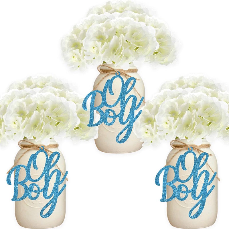 Matt Time 24PCS Boy Jar Tag Gender Reveal Centerpieces Blue Baby Shower Decoration Glitter Paper Cutouts - Image 1