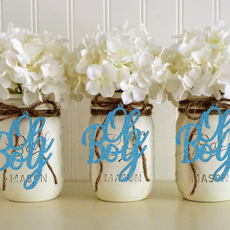 Matt Time 24PCS Boy Jar Tag Gender Reveal Centerpieces Blue Baby Shower Decoration Glitter Paper Cutouts - Image 4