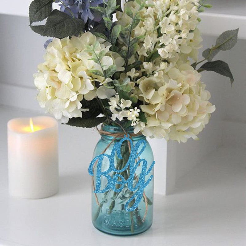 Matt Time 24PCS Boy Jar Tag Gender Reveal Centerpieces Blue Baby Shower Decoration Glitter Paper Cutouts - Image 5