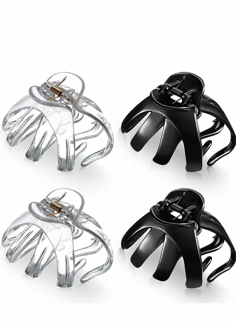 SYOSI - 4 Pieces Large Grip Octopus Clip Spider Hair Claw Octopus Jaw Hair Claw Clips Hair Jaw Clips Strong Hold Jumbo Hair Clip for All Hair Types for Thick Hair Black Clear 8.5 cm - Image 1