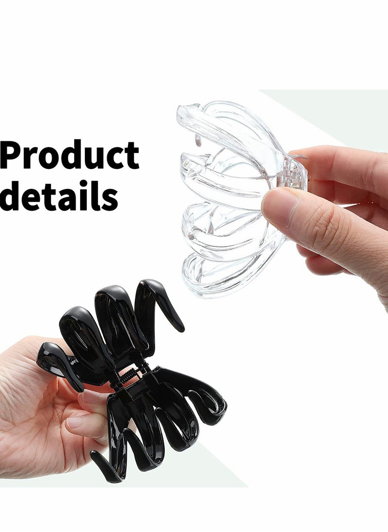 SYOSI - 4 Pieces Large Grip Octopus Clip Spider Hair Claw Octopus Jaw Hair Claw Clips Hair Jaw Clips Strong Hold Jumbo Hair Clip for All Hair Types for Thick Hair Black Clear 8.5 cm - Image 1