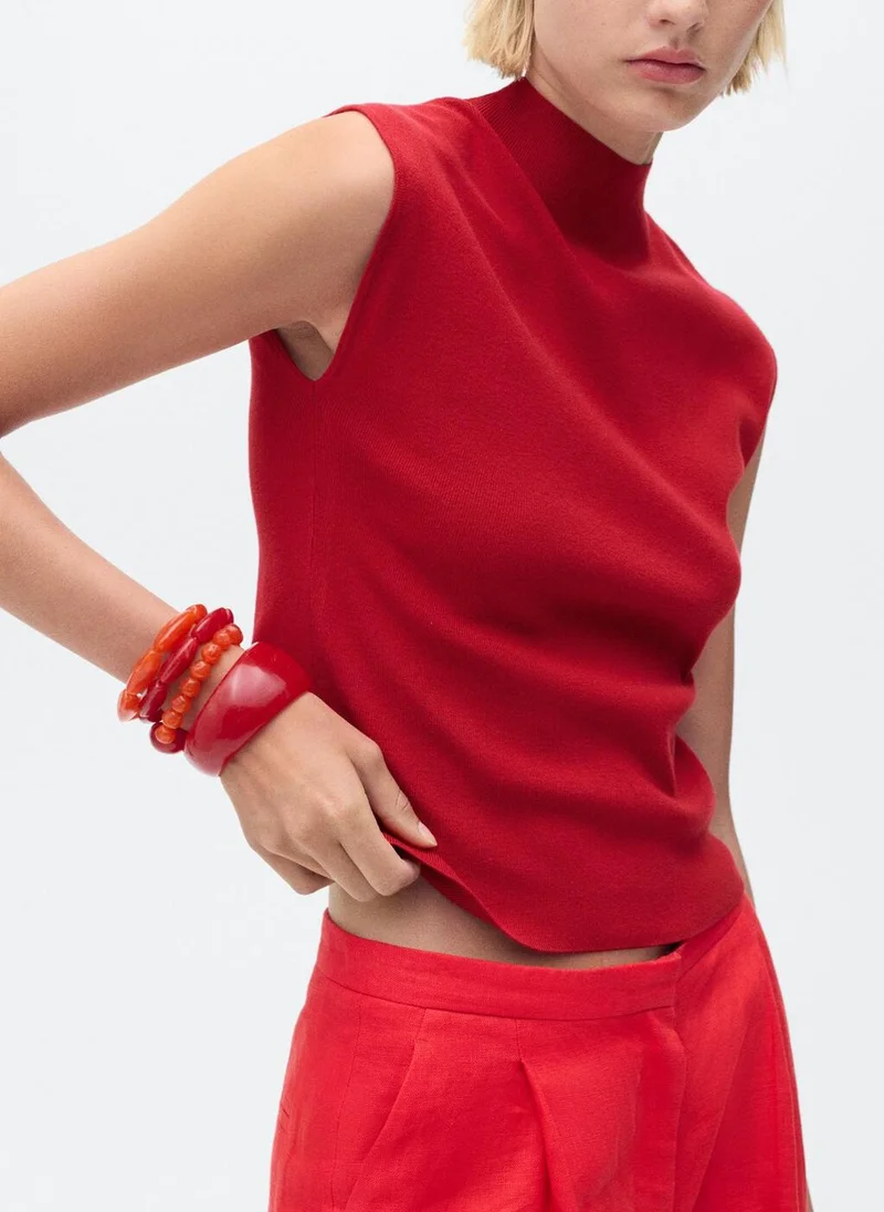 MANGO Perkins-neck knitted top