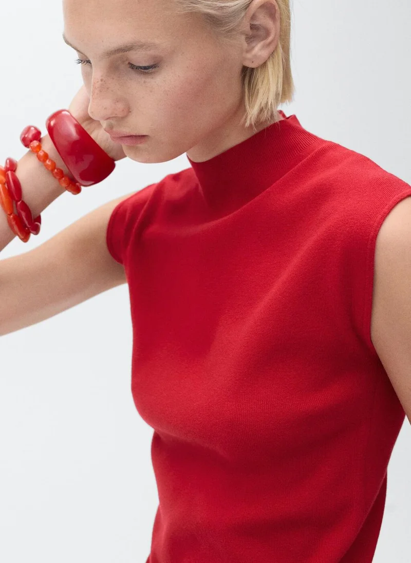 MANGO Perkins-neck knitted top
