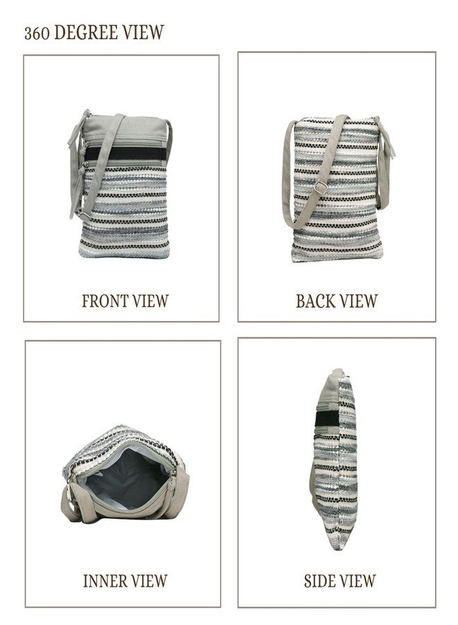 Anekaant Lines & Loops Acrylic Striped Grey Sling Bag for Women | Perfect for Outings, Temple Visits & Travel - Image 4