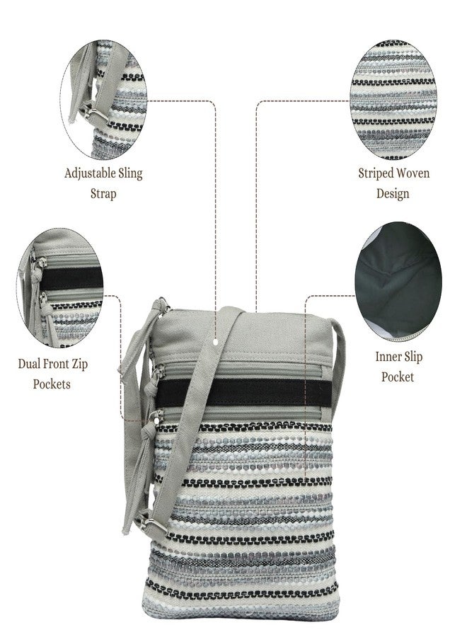Anekaant Lines & Loops Acrylic Striped Grey Sling Bag for Women | Perfect for Outings, Temple Visits & Travel - Image 3
