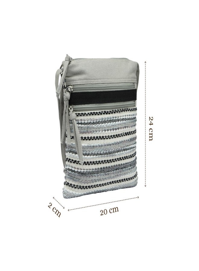 Anekaant Lines & Loops Acrylic Striped Grey Sling Bag for Women | Perfect for Outings, Temple Visits & Travel - Image 5