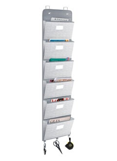 Over The Door File Organizer, Mail Organizer Holder Wall Mount Hanging File Folders Storage Organize with 6 Pockets for Office, Home, Paper, Document, Chart, Grey