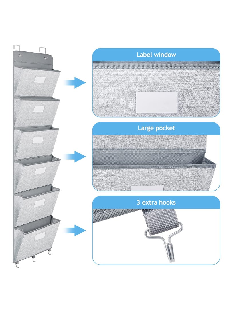 Excefore - Over The Door File Organizer, Mail Organizer Holder Wall Mount Hanging File Folders Storage Organize with 6 Pockets for Office, Home, Paper, Document, Chart, Grey - Image 1