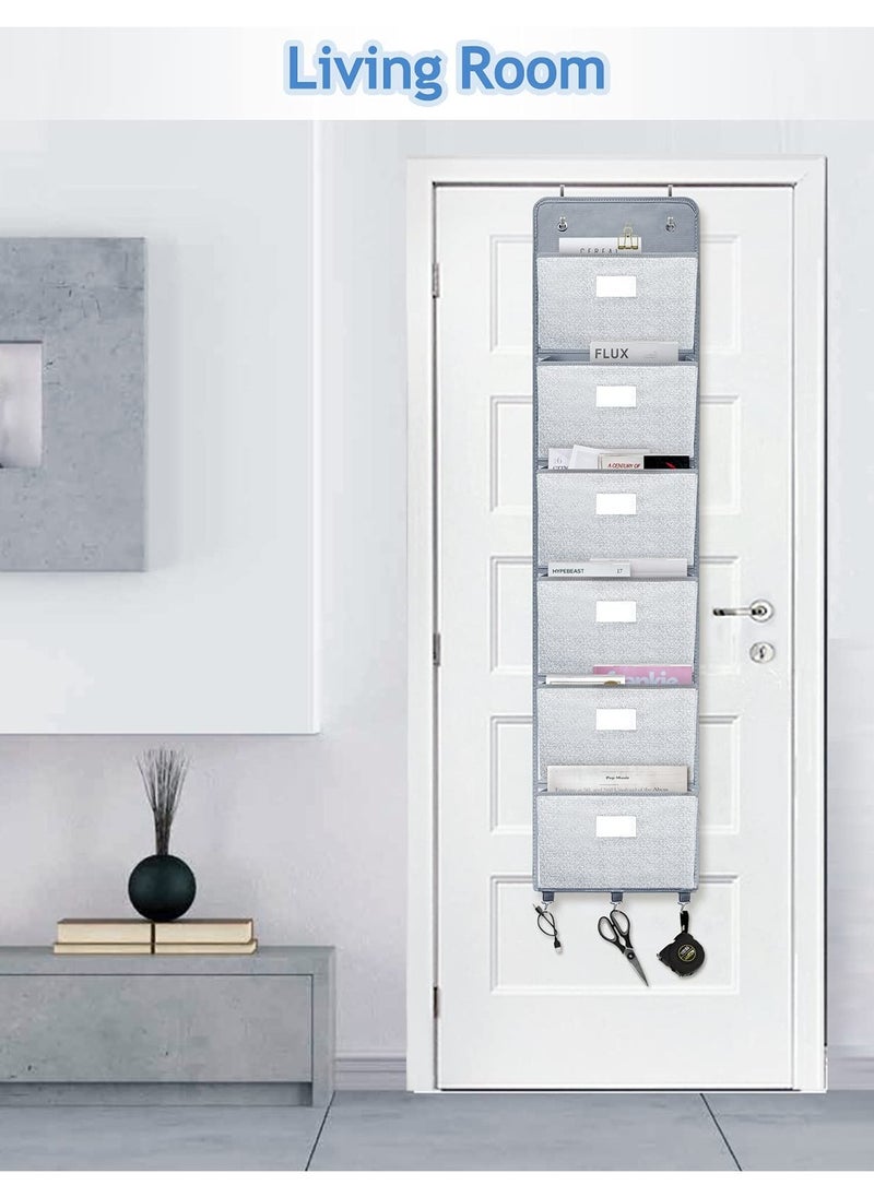 Excefore - Over The Door File Organizer, Mail Organizer Holder Wall Mount Hanging File Folders Storage Organize with 6 Pockets for Office, Home, Paper, Document, Chart, Grey - Image 1