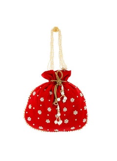 Kuber Industries Kuber Industries Ethnic Clutch Silk Potli Batwa Pouch Bag with Beadwork Gift For Women (Red) - CTKTC23078  - Image 2