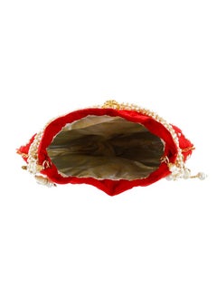 Kuber Industries Kuber Industries Ethnic Clutch Silk Potli Batwa Pouch Bag with Beadwork Gift For Women (Red) - CTKTC23078  - Image 4