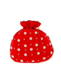 Kuber Industries Kuber Industries Ethnic Clutch Silk Potli Batwa Pouch Bag with Beadwork Gift For Women (Red) - CTKTC23078  - Image 3