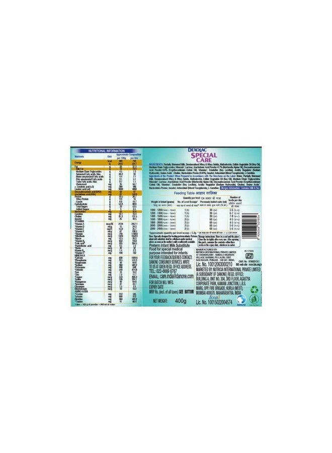 Dexolac Special Care Infant Formula, Milk Powder For Premature Babies (Born Before 37 Weeks)/Low Birth Weight (Less Than 2.5 Kg), 400G - Image 3