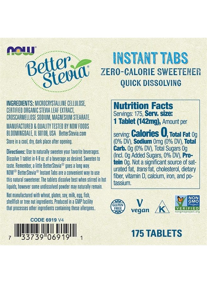 now Foods, Better Stevia Instant Tabs, Zero-Calorie Sweetener, Certified Non-GMO, Gluten-Free, 175 Tablets - Image 2