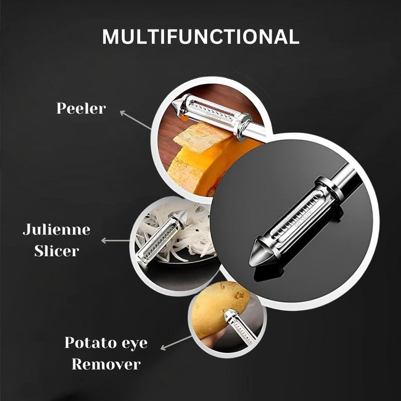 GO Store Stainless Steel Peeler for Vegetables and Fruits, 3 in 1 Multifunctional Julienne Peeler for Kitchen, Versatile Vegetable Peelers for Salad Preparation, Durable Vegetable Peeler - Image 5