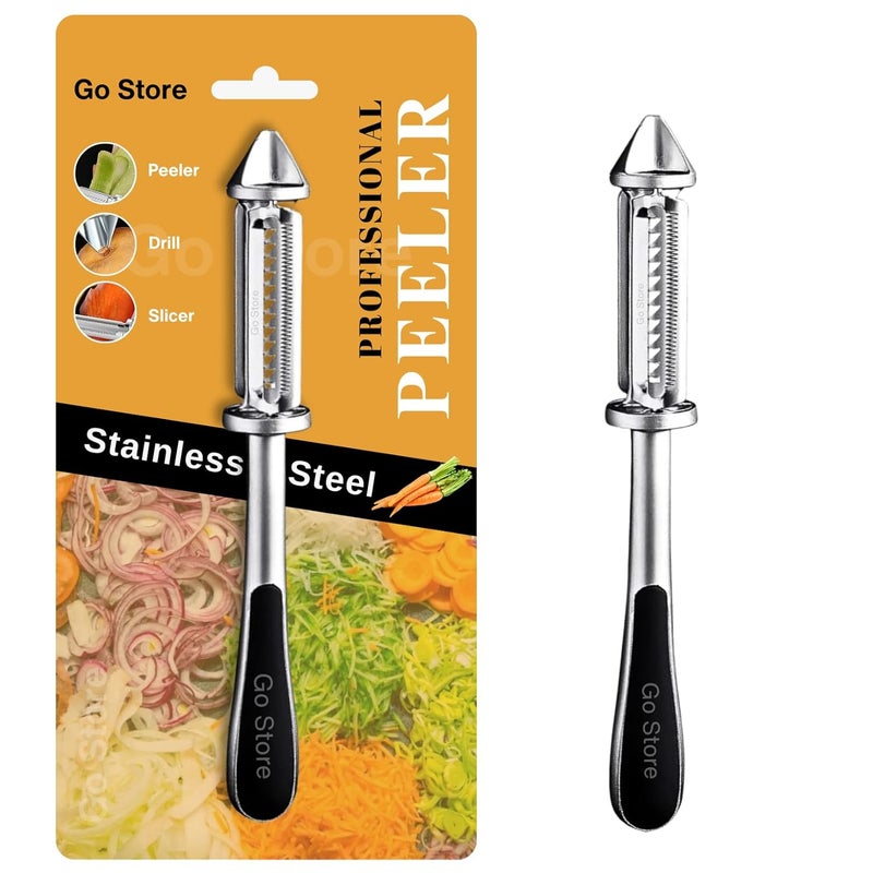 GO Store Stainless Steel Peeler for Vegetables and Fruits, 3 in 1 Multifunctional Julienne Peeler for Kitchen, Versatile Vegetable Peelers for Salad Preparation, Durable Vegetable Peeler - Image 1