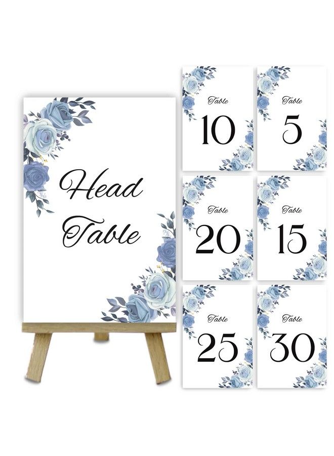 30 Pc Table Numbers Wedding Table Numbers Table Number Cards With Blue Floral Border Print Black Table Numbers For Wedding Reception 130 4X6 Inches Table Numbers For Wedding  - Image 2