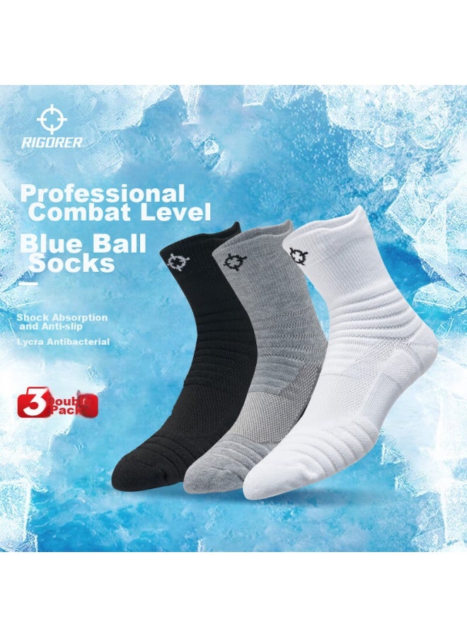 Rigorer Professional-grade Training 2 Basketball Socks With Thick Terry Bottom, Sweat-absorbing And Shock-absorbing, W-08 Black/white/gray - Image 4