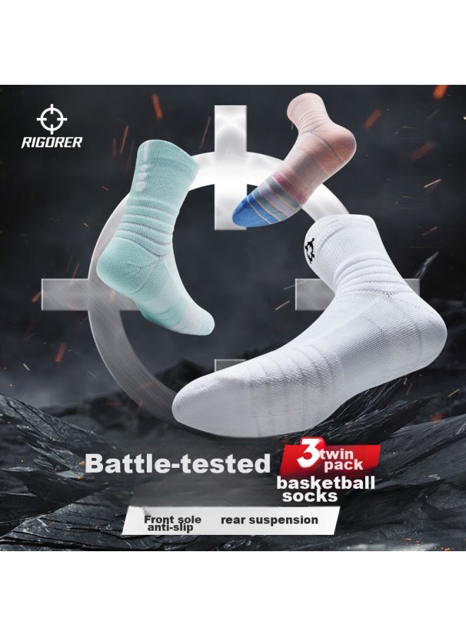 Rigorer Professional-grade Training 2 Basketball Socks With Thick Terry Bottom, Sweat-absorbing And Shock-absorbing, W-08 Black/white/gray - Image 2