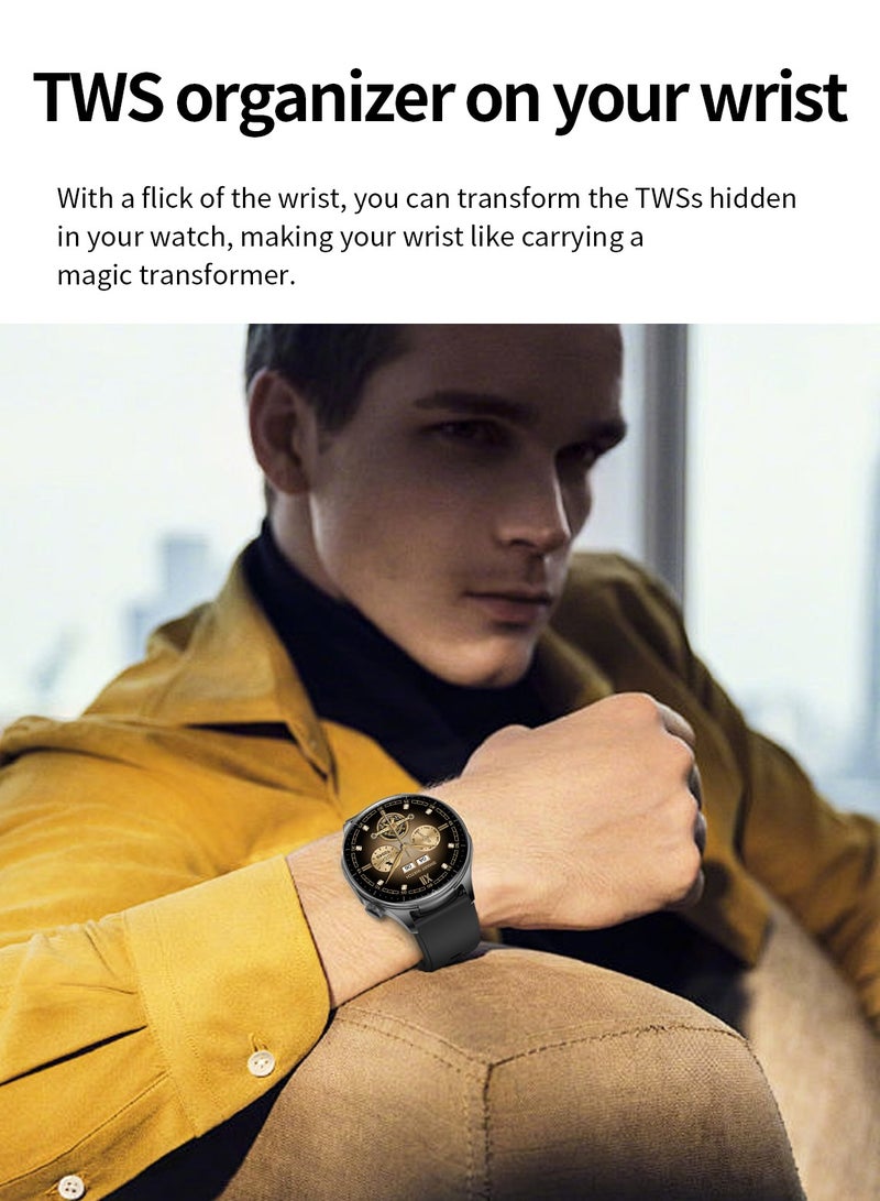 RollsTimi  Men's SmartWatch, 1.43-inch AMOLED Screen, TWS Organizer, IP67 Waterproof And Dustproof, Health Monitoring, 100+ Sports Modes, Large Capacity Battery, Smart Sports Watch, T98 Tape Black - Image 4