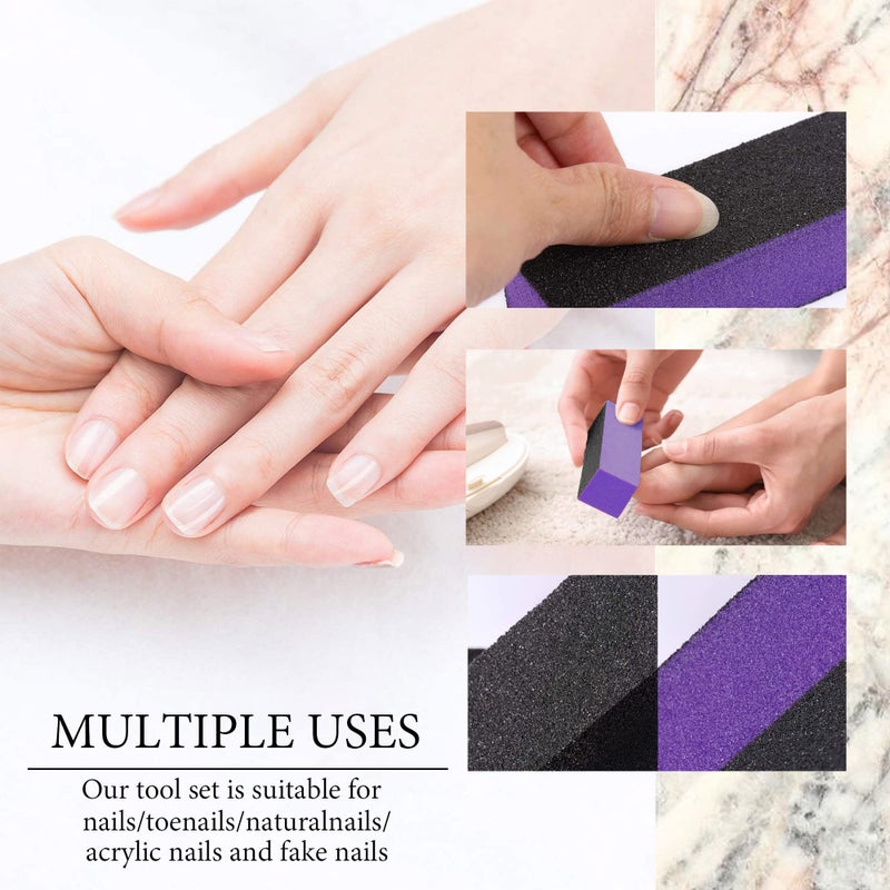 SKYPIA Nail Buffer 3 Sided Blocks Sanding Buffing Grinding Polisher File Shine Nail Art Pedicure Manicure Tool Acrylic Nail Kit Manicure Set Nail Buffer Block (2 PCS) (Purple) - Image 3