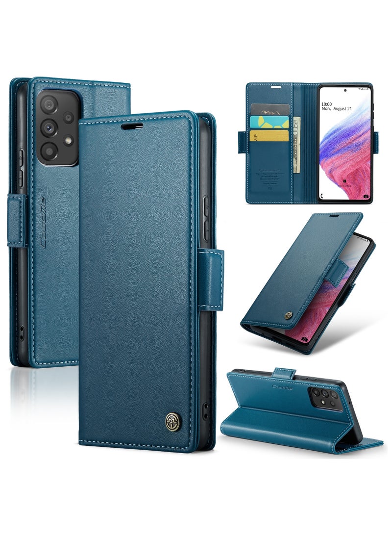 CaseMe Flip Wallet Case For Samsung Galaxy A53 5G RFID Blocking PU Leather Wallet Flip Folio Case with Card Holder Kickstand Shockproof Phone Cover - Blue - Image 1