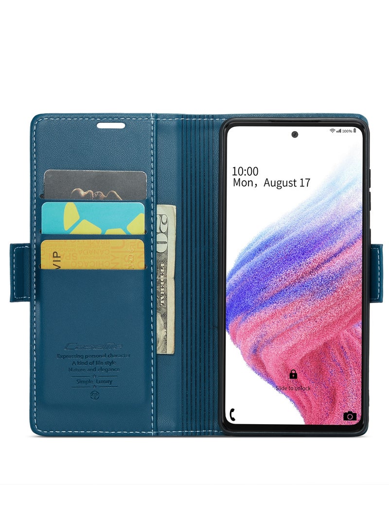 CaseMe Flip Wallet Case For Samsung Galaxy A53 5G RFID Blocking PU Leather Wallet Flip Folio Case with Card Holder Kickstand Shockproof Phone Cover - Blue - Image 3