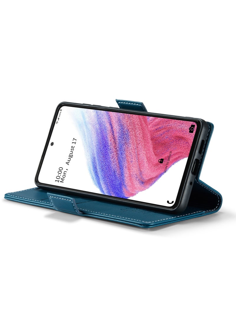 CaseMe Flip Wallet Case For Samsung Galaxy A53 5G RFID Blocking PU Leather Wallet Flip Folio Case with Card Holder Kickstand Shockproof Phone Cover - Blue - Image 4