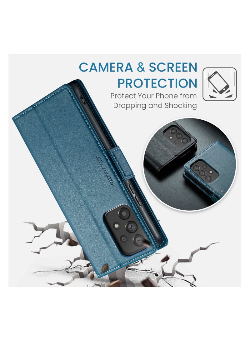 CaseMe Flip Wallet Case For Samsung Galaxy A53 5G RFID Blocking PU Leather Wallet Flip Folio Case with Card Holder Kickstand Shockproof Phone Cover - Blue - Image 5