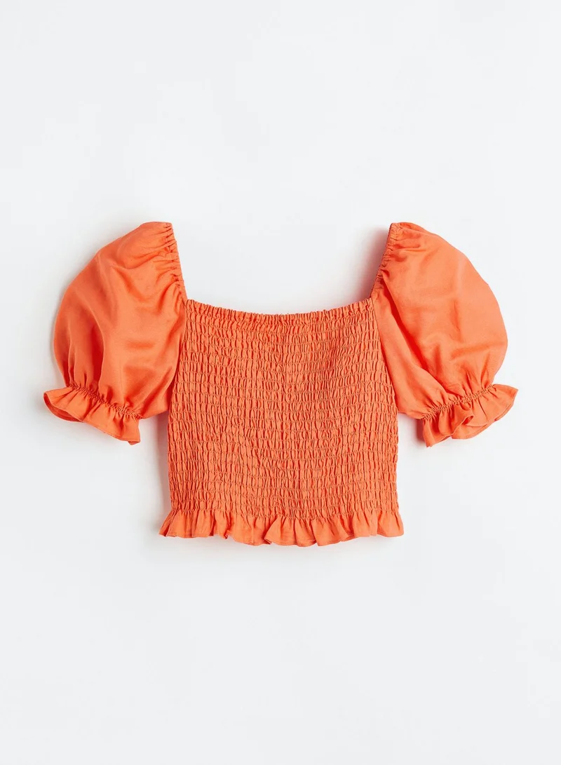 H&M Ruched Balloon Sleeve Crop Top