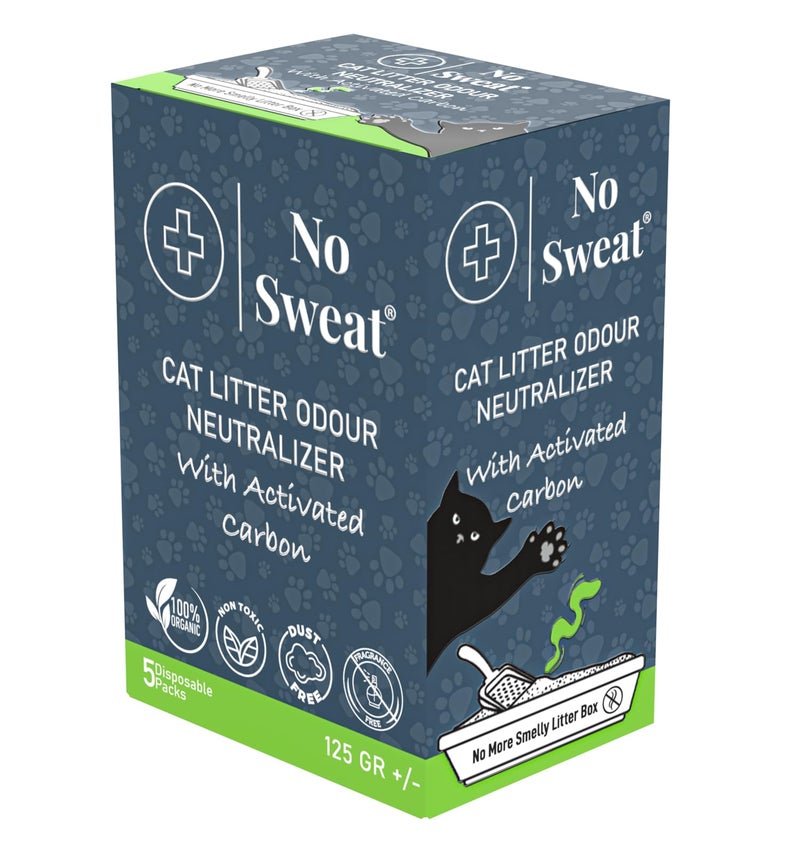 No Sweat Activated Carbon Cat Litter Odour Neutralizer by No Sweat 1 Box 5 Sachets - Image 2