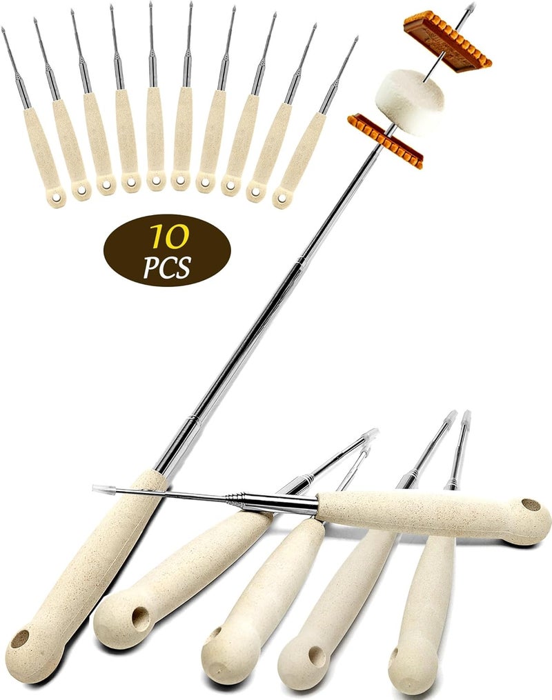 Atigrado Marshmallow Roasting Sticks Set of 10 | 32 Inch Extendable Smores Sticks for Fire Pit Long | Telescoping Camping Skewers for Smores Kit | Hot Dog Sticks for Campfire Bonfire Party Supplies - Image 1