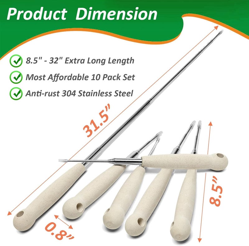 Atigrado Marshmallow Roasting Sticks Set of 10 | 32 Inch Extendable Smores Sticks for Fire Pit Long | Telescoping Camping Skewers for Smores Kit | Hot Dog Sticks for Campfire Bonfire Party Supplies - Image 5