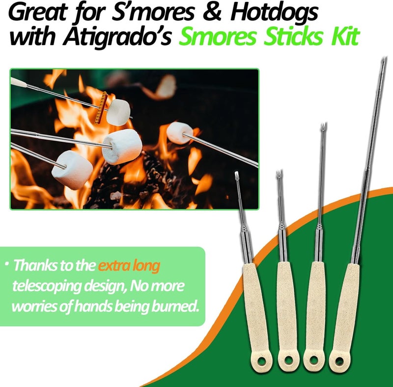 Atigrado Marshmallow Roasting Sticks Set of 10 | 32 Inch Extendable Smores Sticks for Fire Pit Long | Telescoping Camping Skewers for Smores Kit | Hot Dog Sticks for Campfire Bonfire Party Supplies - Image 4