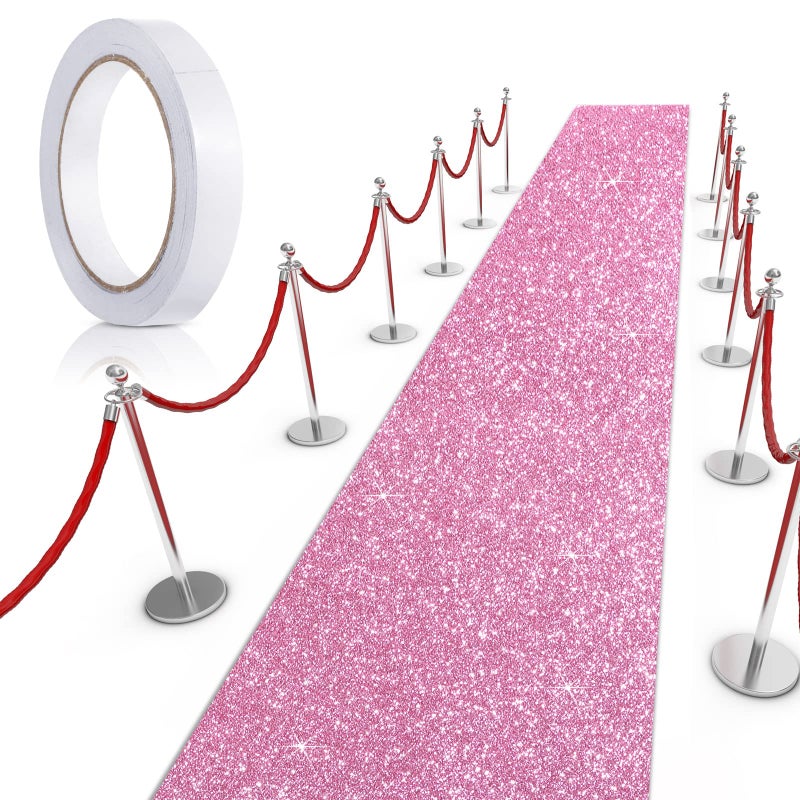 Tatuo Carpet Runner Runway Rug 55 GSM Thickness with Carpet Tape for Prom Wedding Christmas Party Outdoor Indoor Hallway Rug(Glitter Pink 2.46 x 16.4 Feet) - Image 1