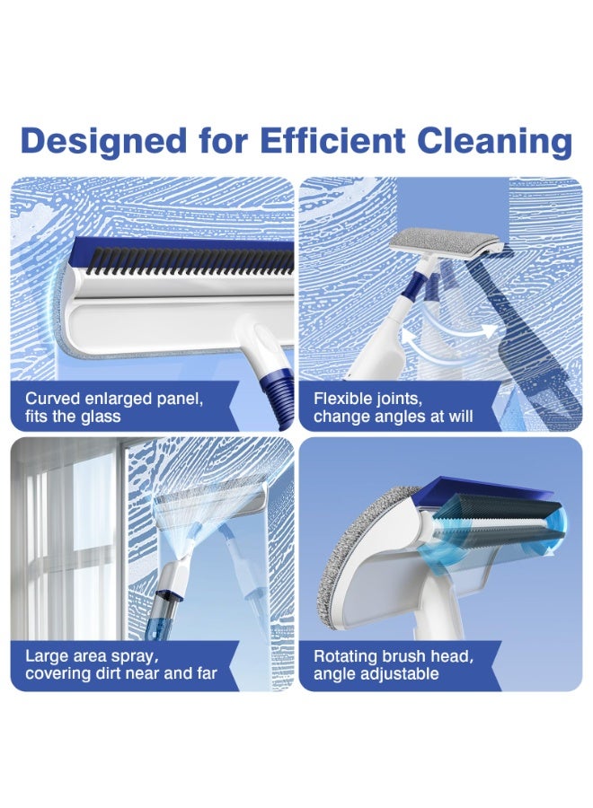VINNYSEN مجموعة تنظيف النوافذ 3 في 1، زجاجة رذاذ 490 مل وعمود تمديد (1.26 متر)، ممسحة تنظيف مع 5 وسادات بديلة لتنظيف شاشة الأرضية الزجاجية - Image 5