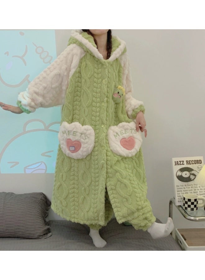 Nariele Velvet And Thickened Nightgown Cute Cartoon Home Fur Set