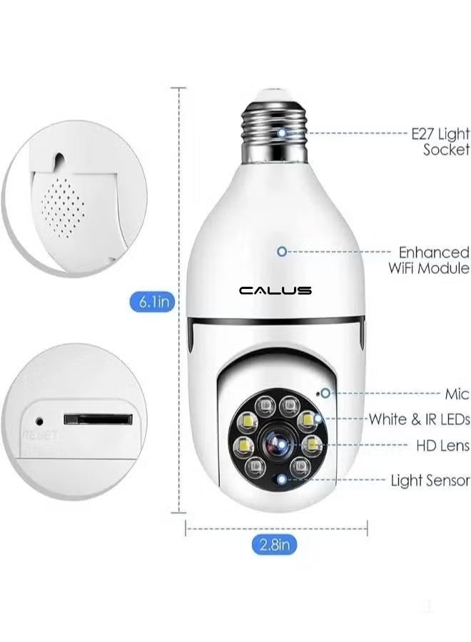 CALUS كاميرا أمان ضوئية بدون لهب E27 برو – كاميرا مصباح ذكي 5G و 2.4GHz مع دوران 360°، تصوير ملون كامل نهاراً وليلاً، كشف الحركة، مراقبة داخلية للمنزل - Image 3