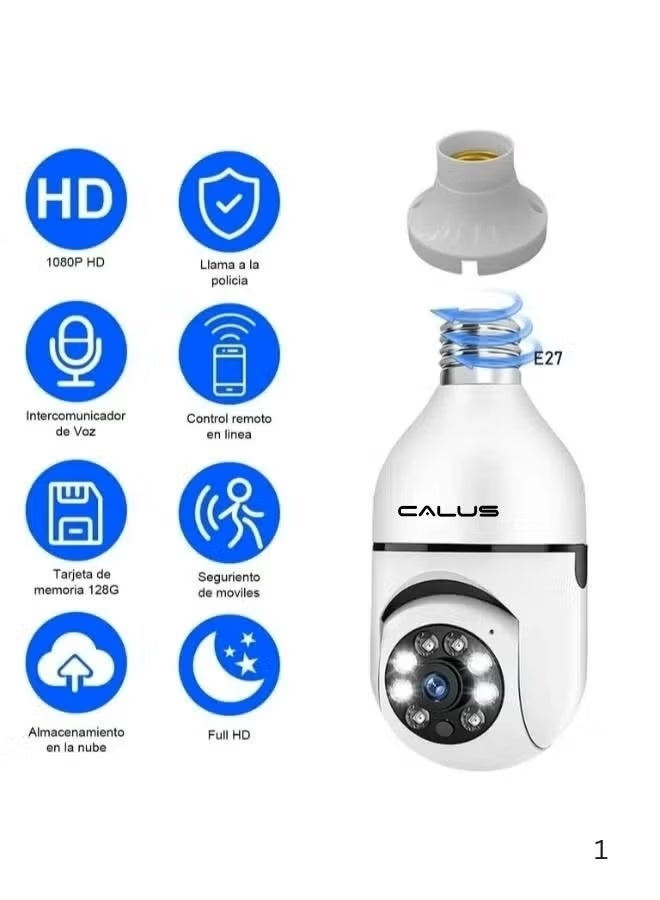 CALUS كاميرا أمان ضوئية بدون لهب E27 برو – كاميرا مصباح ذكي 5G و 2.4GHz مع دوران 360°، تصوير ملون كامل نهاراً وليلاً، كشف الحركة، مراقبة داخلية للمنزل - Image 2