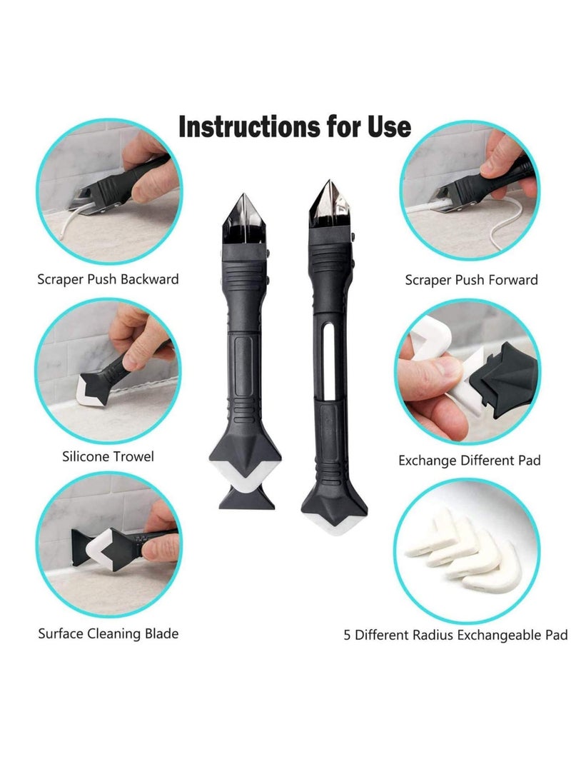 ECVV أدوات السد 5 في 1، فوهة وضع السد الفائقة، ملحقات فوهة مكبس السد الإيبوكسي، فوهة مانع التسرب السيليكوني، أداة تشطيب مانع التسرب السيليكوني، مكشطة الجص لمفاصل البلاط أو الطوب - Image 3