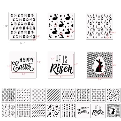 CODOHI 6in Easter Cookie Stencils for Royal Icing, Eggs Carrot Rabbit Face Bunny Shapes, 16 Pcs Assorted Sizes Easter Eggs Stencils for Baking Drawing Dessert Coffee Decoration - Image 2
