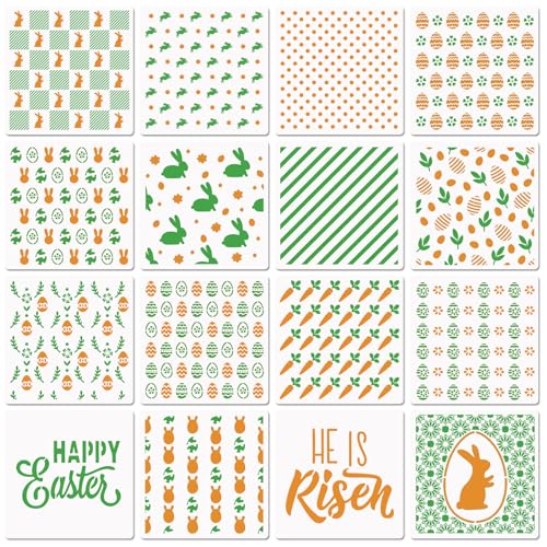 CODOHI 6in Easter Cookie Stencils for Royal Icing, Eggs Carrot Rabbit Face Bunny Shapes, 16 Pcs Assorted Sizes Easter Eggs Stencils for Baking Drawing Dessert Coffee Decoration - Image 1