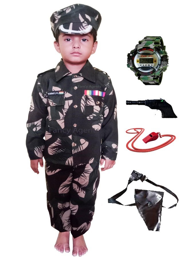 Fancy Agents Army Dress | Indian and Police Costume for Kid| National Soldier Costume for Kids Boys and Girls (Free Watch Gift for kids) (6-7 Years, Kargil Printed) - Image 1